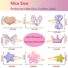 Gingbiss 8 Pairs/16 Pack Hair Clips for Girls, Flower/Star/Crown/Heart/Butterfly Shaped Kids Hair Barrettes, Cute Hair Clips Metal Snap Hair Pins Sparkly Hair Styling Accessories for Girls Kids