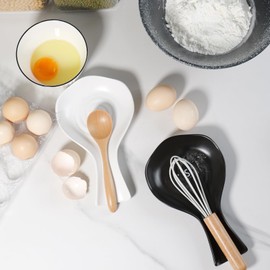 Karisky Spoon Rest for Stove Top, Large Ceramic Spoon Holder for Kitchen Counter, Cooking Spoon Holder for Utensils, Coffee Spoons, Spatula, Ladle, Tongs, Black