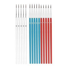 15-Piece Detail Brush Set, Small Artist Brushes, Painting by Numbers Brush for Acrylic, Watercolour, Oil, Miniatures (Blue, White, Red)