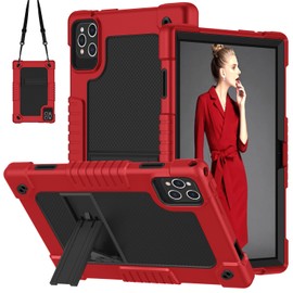 FIEWESEY for ZONKO D106 10 inch Android 14 Tablet Case,for VOZIZOV D106 Case,Heavy Duty Shockproof Kids Cover with Shoulder Strap Kickstand for ZONKO D106/MOONSTARS D106B Tablet (Red/Black)