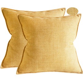 Lutanky Linen Cushion Covers Pack of 2 Elegant Square Throw Pillow Cases for Sofa Bedroom Home Decoration with Invisible Zipper Yellow (45x45cm,2 Pieces)