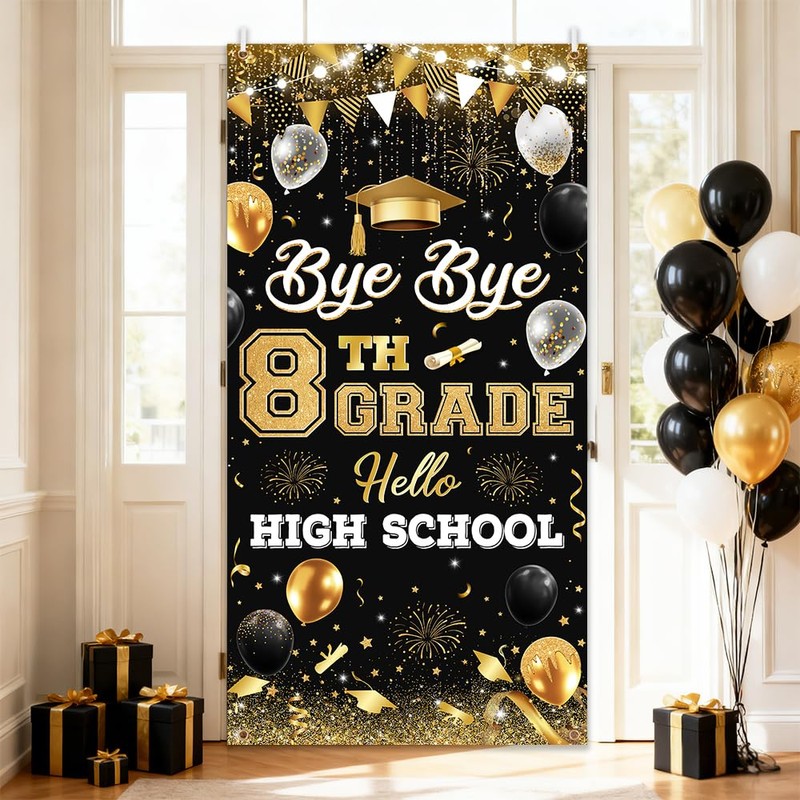 AIBIIN 8TH Grade Graduation Decorations 2026 Backdrop Bye Bye 8TH