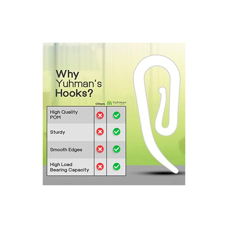 Yuhman 200-Pack Premium White Plastic Curtain Hooks - 2.8cm x