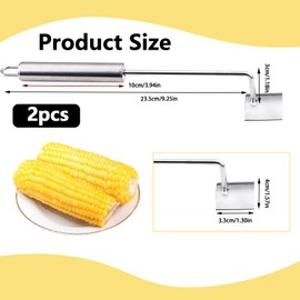 BELEFU 2 PCS Stainless Steel Corn Peeler with Hook Handle, Corn Cob Stripper Cutter, Corn Kernel Remover Tool Scrapper for Kitchen Restaurant Picnic Lovers Home Dinning