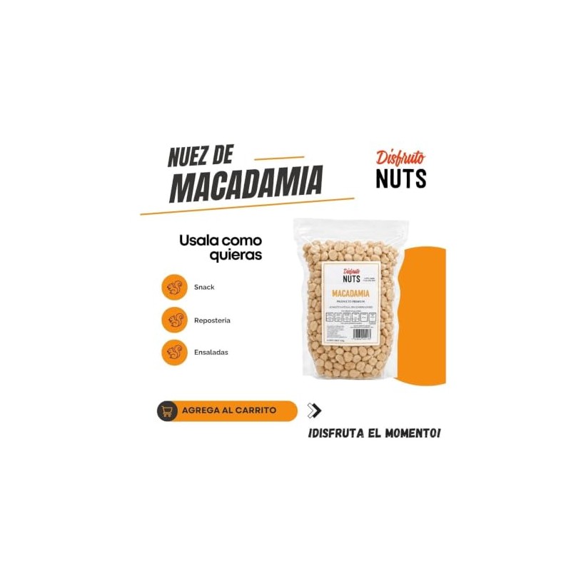 Disfruto Nuts Nuez De Macadamia Pelada Natural Snack Crujiente 1Kg