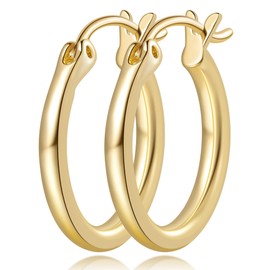 GIORGIA GIBBS Gold Earrings 14K Gold Hoop Earrings for Women Trendy Clean Line Chunky Thin Hoop Earring for Woman Non Tarnish 15 MM/28 MM (15MM)