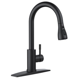 dearocean Kitchen Faucet with Pull Down Sprayer, Black High Arc Stainless Steel Classic Sink Faucet, Single Handle with Deck Plate for 1 or 3 Hole Sinks for RV Bar Laundry Farmhouse