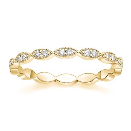 TIGRADE Eternity Ring Oval Milgrain Cubic Zirconia Anniversary Stacking Ring CZ Wedding Band for Women Size 3-12, Gold, Size 8