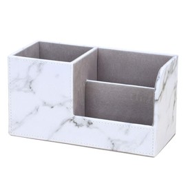 Leather Multi-Function Desk Stationery Organizer Storage Box Pen/Pencil, Cell Phone, Business Name Cards, desk organizers (White Marble)