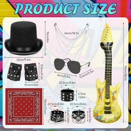 20 Pcs Rocker Costume,Rock Star Costumes for Men Women Rockstar Costume Disco Costumes Punk Party Accessories for 70s 80s 90s