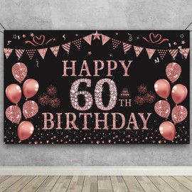 Trgowaul 60th Birthday Decorations for Women Rose Gold Birthday Backdrop Banner Happy 60 Birthday Party Suppiles Photography Supplies Background Happy 60th Birthday Decoration 5.9 X 3.6 Fts