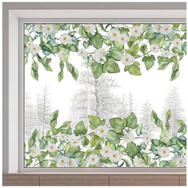 GORGECRAFT 46x15/116x38cm Large Hanging Green Vine Wall Decal Stickers Double Sided Nature Flowers Window Decals Spring Window Stickers Non Adhesive Static Vinyl Film for Glass Sliding Door