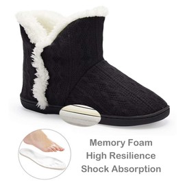 TUOBUQU Slipper Boots Women Winter Warm Fuzzy House Knit Bootie Slippers Ladies Fluffy Plush for Indoor Black S 3-4