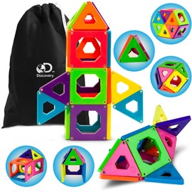 Discovery Kids 24-Piece Magnetic Tile Building Blocks Construction Set
