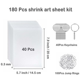 Beyoslf Heat Shrink Plastic Sheets, 40Pcs Shrink Film Sheets Shrinky Art Paper, Sanded Shrink Plastic Film Paper Sheet with 140Pcs Keychain Accessories for Kids Creative Art Craft Marking 7.9X5.7inch