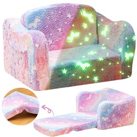 Kidmoze Modular Play Couch for Kids 3+ Years Old, Fold Out Design, Convertible Kids Fold Out Play Foam & Floor Cushion, Glow in The Dark Play Couch kids couch for room - Color: Rainbow Unicorn