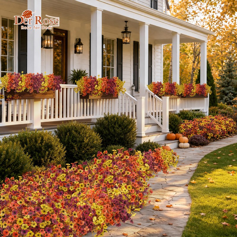Der Rose 24Pcs Artificial Fall Flowers for Outdoors Porch Autumn