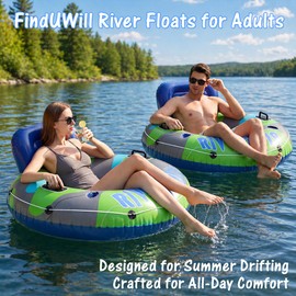Inflatable River Floats for Adults Heavy Duty – Floating Tubes for River with Comfortable Backrest & Cup Holder