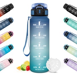 HoneyHolly Water Bottle, 1 Litre, Time Marking, Water Bottle, Leak-Proof, Sports Water Bottle, Reusable, Water Bottle for Gym, Cycling, Office, Outdoor,