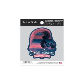 Die Cut Sticker Ocean Shores, Washington, Mermaid Silhouette, Contour Vinyl Sticker 1 to 3 inches (Waterproof Decal for Cars, Water Bottles, Laptops, Coolers), Small