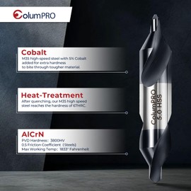 ColumPRO 7PCS Cobalt Center Drill Bit Set with AlCrN Coating, M35 HSS Centering Drill Bit for Stainless Steel, Cast Iron, Alloy Steel, Aluminum, Metric 1.0 1.5 2.0 2.5 3.0 4.0 5.0MM