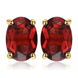 JewelryPalace Oval Cut Real Gemstone Stud Earrings Silver 925 Women's Jewellery Set, Earrings Silver Birthstone Girls, Stud Earrings Silver Small with Stone Women Rose Gold, Gemstone, Garnet