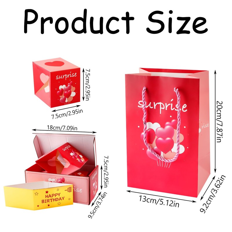 Bojueshaw Surprise Exploding Gift Box - Creative Heart-Shaped Pink Box