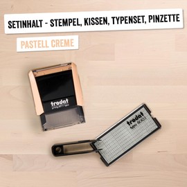 Trodat Printy 4911 Stamp Set in Pastel Cream for DIY – 3 Lines of Text, Imprint 38 x 14 mm, German, Includes Tweezers, Ink Pad Black & Letter and Number Set in One Size