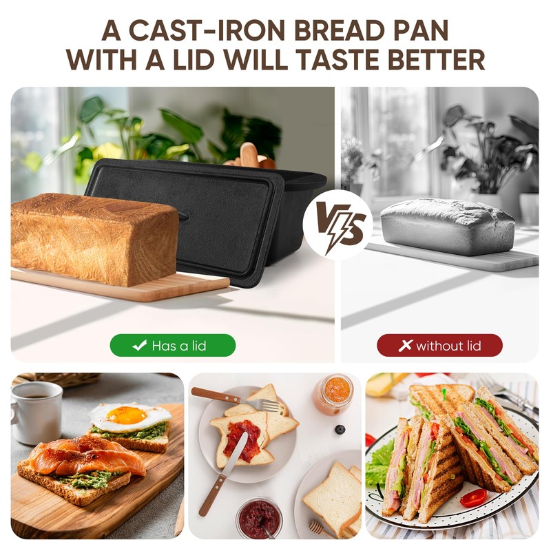 2 Pack Cast Iron Bread Pan with Lid 13x5 Inch,