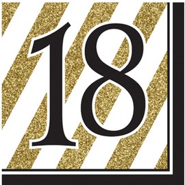 Creative Meilenstein-Papierservietten, Schwarz-und-Gold, Packung mit 16 Stück, schwarz / gold, One size