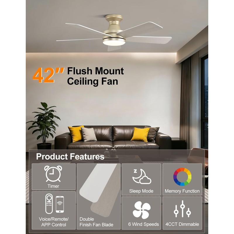 Homlit 42 inch RGB Ceiling Fan with Light, Voice &