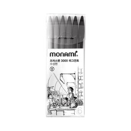 MONAMI Plus Pen 3000 Pigment 6 Set Felt Tip Pens, Fine Point (0.4mm), Coloring/Drawing/Journaling, Assorted Colors