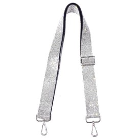 Frinnovan, Rhinestone Purse Strap Wide Adjustable Bling Crystal Bag Crossbody Handbag Shoulder Straps Replacement for Guita Evening Wedding Party Silver White