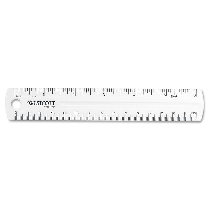 Westcott Shatter-Resistant Plastic Ruler, 6 Inch Length, Transparent (45016)