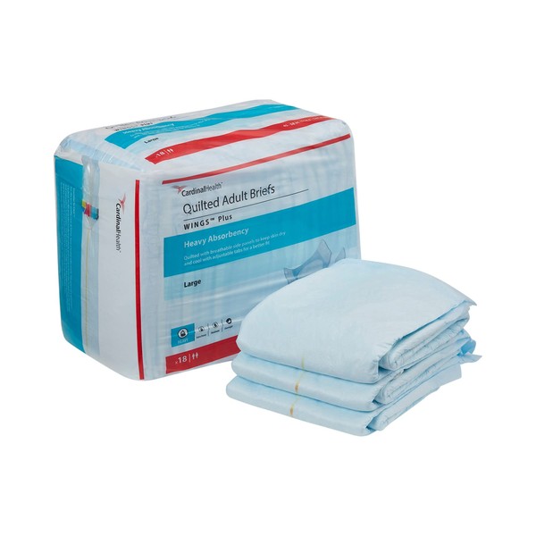 Covidien 75343101 Incontinent Brief Wings Choice Plus Tab Closure Large Disposable Heavy Absorbency 66034 Box Of 18