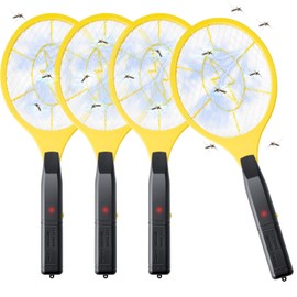 Qualirey 4 Pack Raqueta Electrica Mosquitos 1500 V Bug Zapper Racket 17.3" Fly Mosquito Swatter Racket Electronic Swatter Handheld Fly Killer Tennis Mosquito Bat Racket for Outdoor Indoor