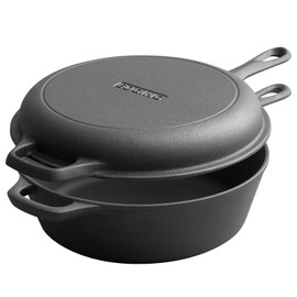 EDGING CASTING 2-in-1 Pre-Seasoned Cast Iron Dutch Oven Pot with Skillet Lid Set, 10" Skillet 3QT Pot for Cooking, Baking, Frying and Camping