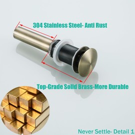 RANDOM Bathroom Vessel Sink Pop Up Drain Stopper Without Overflow Antique Brass, All Metal Rustproof Brass and 304 Stainless Steel 83006A.