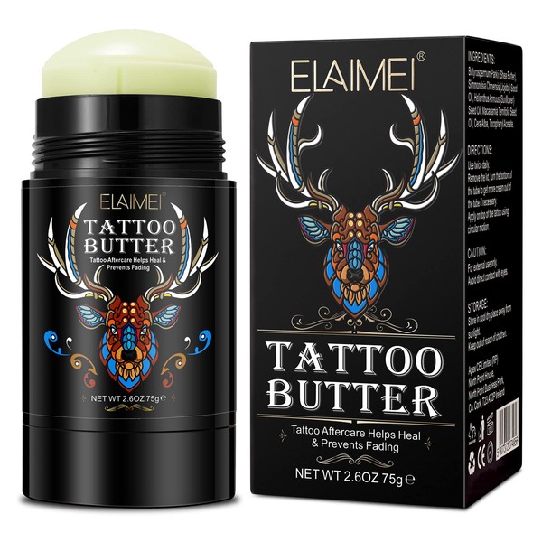 Tattoo Aftercare Butter Balm,100% Natural Organic Tattoo Cream for Enhanced Color and Hydration, Moisturizer & Healing Brightener for Old & New Tattoos, No-Petroleum Daily Lotion (2.6oz/75g)