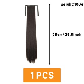 Traziewell Straight Clip in Hair Extension Long Ponytail Extension Bridal Hair Accessories for Women Wrap Around Pony Tails Synthetic Hairpieces for Girls Brown Black 2208-75