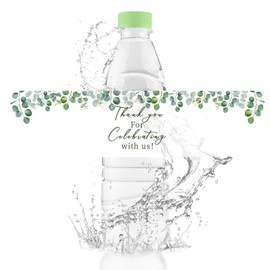 URROMA 50Pcs Eucalyptus Leaf Water Bottle Labels Waterproof Wrappers Drinks Stickers for Bridal Shower Party Wedding Ceremony Favors Decor Supplies