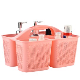 Plastic Portable Shower Caddy Basket, Divided Cleaning Shower Basket with Handle Compartments Storage Organizer for Bathroom, College, Kitchen, Dorm Room Essentials, Pink