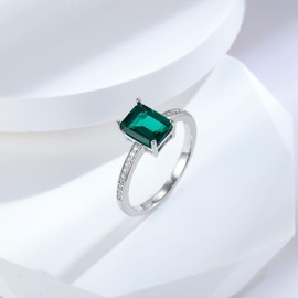 Lab Created Emerald Ring 925 Sterling Silver Promise Anniversary Rings for Women Mother Wife Her, 9, Precious metal
