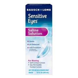 Bausch + Lomb Sensitive Eyes Saline Solution, Gentle Daily Rinse for Soft & Gas Permeable Contact Lenses, with Potassium, 12 Fl Oz