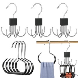 6 Pcs Belt Hanger, Scarf Hanger for Clothes Space Savers Storage Solutions with 8 Hooks, Non-Slip Ties Hanging Hook in Two Styles for Belts, Ties, Bags, Scarves, Hats (Black)