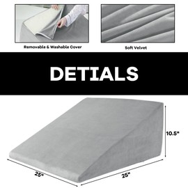 HOMBYS Ultra Soft Velvet Bed Wedge Pillow Cover-Super Soft Fleece Pillowcase with Zipper Design, Removable & Machine Washable Pillowcase, (Light Grey, 25"x25"x10.5")