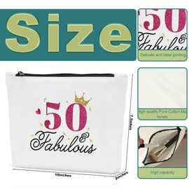Sldpngo Funny 50 and Fabulous 50th Birthday Gifts for Women Makeup Bag, 50 Year Old Gifts for Women Cosmetic Bag, Happy Anniversary 50th Birthday Party Decorations for Her Women Makeup Pouch