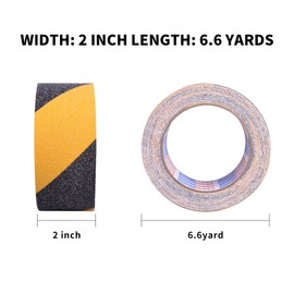 ADHES Non Slip Hazard Caution Tape, Safety Anti Slip Tape Roll, Strong Grip Warning Tape Floor Mats Sticker for Indoor Outdoor Walkway Stairs, Treads and Steps, Black/Yellow, 2In X 19.6Ft