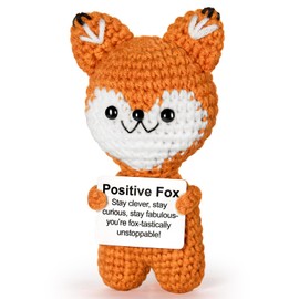 FliipFlaap Positive Crochet Animals Fox - Emotional Support Crochet Gifts for Women Men Birthday Christmas Friends Coworkers Teachers Self Care Desk Home Fall Decor Relaxation Encouragement Gift