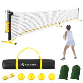 FULL CHOICE Portable Pickleball Net, IPF Standard Dimensions, Convenient Pickleball Rack, Quality Materials, Simple Appearance, Contains 4 Yellow Balls